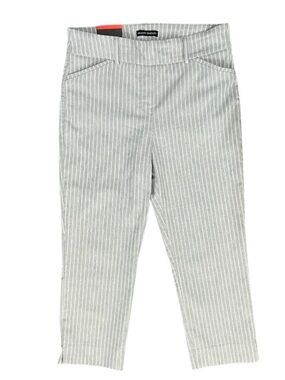 NWT Hilary Radley Pull On Capri Pants Tummy Control Grey & White Stripe Size 8